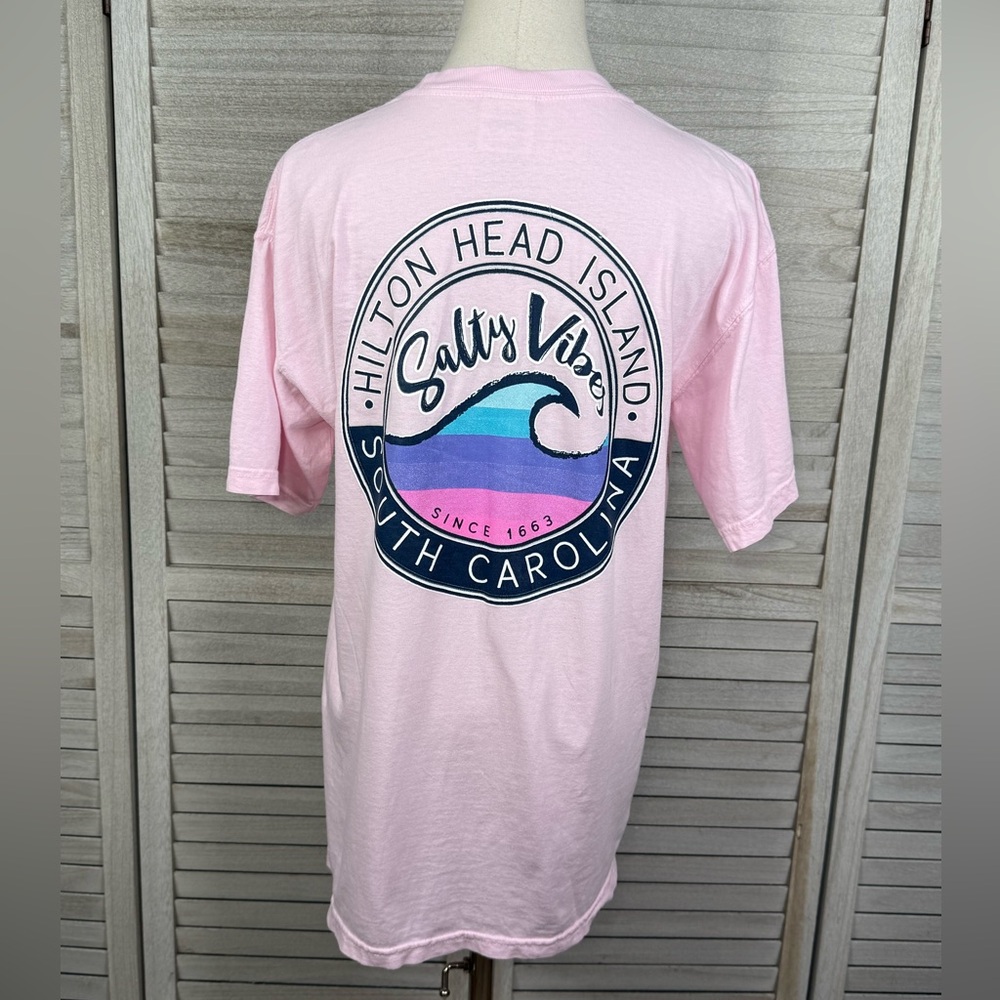 COMFORT COLORS 100% Cotton Hilton Head Island Waves T-Shirt Pink/Multi-Medium